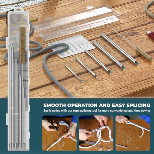 FETUSI Rope Splicing Tool Kit, Rope Splicing FID Kit for Double Braid Eye Line,Stainless Steel Line Braiding Set Tool Include 5 Sizes (0.16-0.47") Fids and 1pcs Pusher(Silver) - Image 5