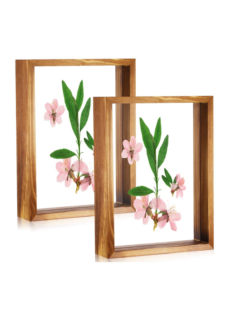 SYOSI 2 Pcs Rustic Floating Frames, Pressed Flower Display Frames Double-sided Acrylic Frames Wooden Plant Specimen Frames Double-sided Photo Display Herbarium Specimen Frames for Desktop  - Image 1