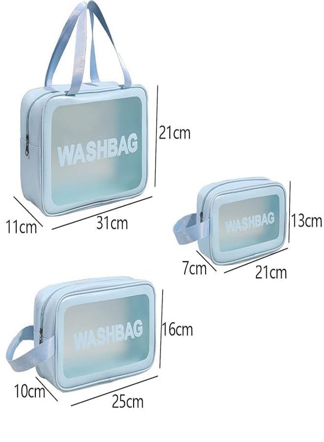 Kayru Clear Makeup Pouch Set - Cosmetic Organizer Bag for Women and Girls Travel | Waterproof Toiletry Storage Kit (Set of 3) - Image 4