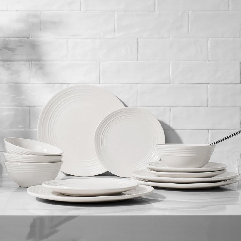 Famiware Plates and Bowls Sets 18Piece Stoneware Dinnerware Sets Dishes Set for 6 Handmade Reactive Glaze Dish Set Twilight Series White - Image 4