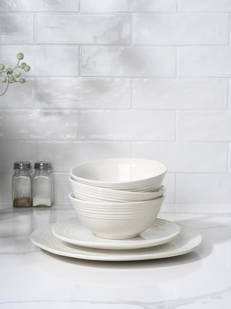 Famiware Plates and Bowls Sets 18Piece Stoneware Dinnerware Sets Dishes Set for 6 Handmade Reactive Glaze Dish Set Twilight Series White - Image 5