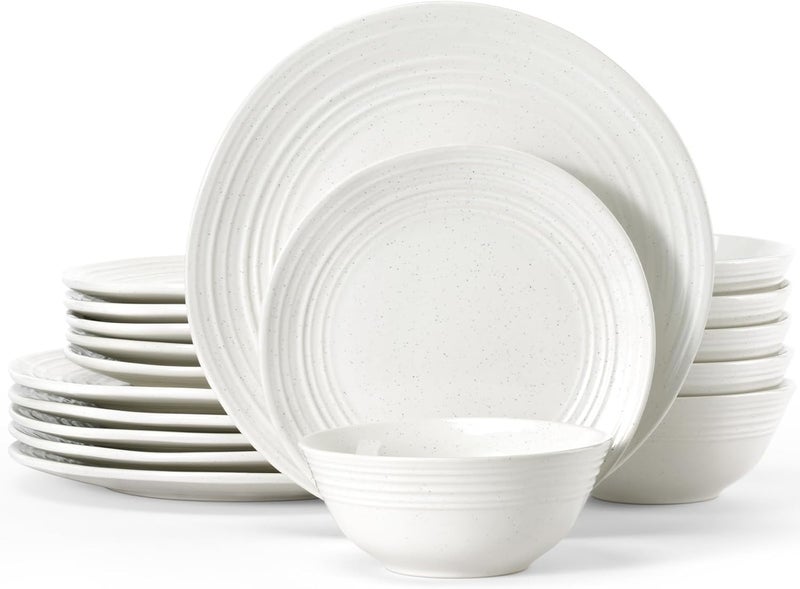 Famiware Plates and Bowls Sets 18Piece Stoneware Dinnerware Sets Dishes Set for 6 Handmade Reactive Glaze Dish Set Twilight Series White - Image 1