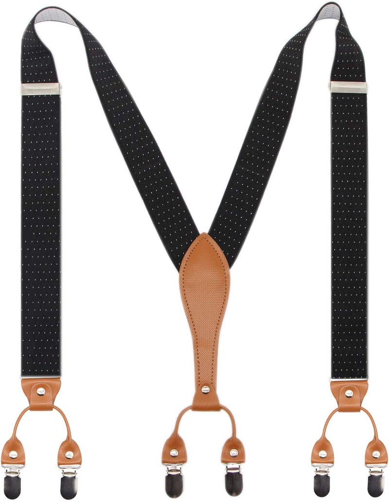 Timiot Mens Suspender Wide Leather 6 Metal Clips Adjustable Straps Y Shape - Image 1