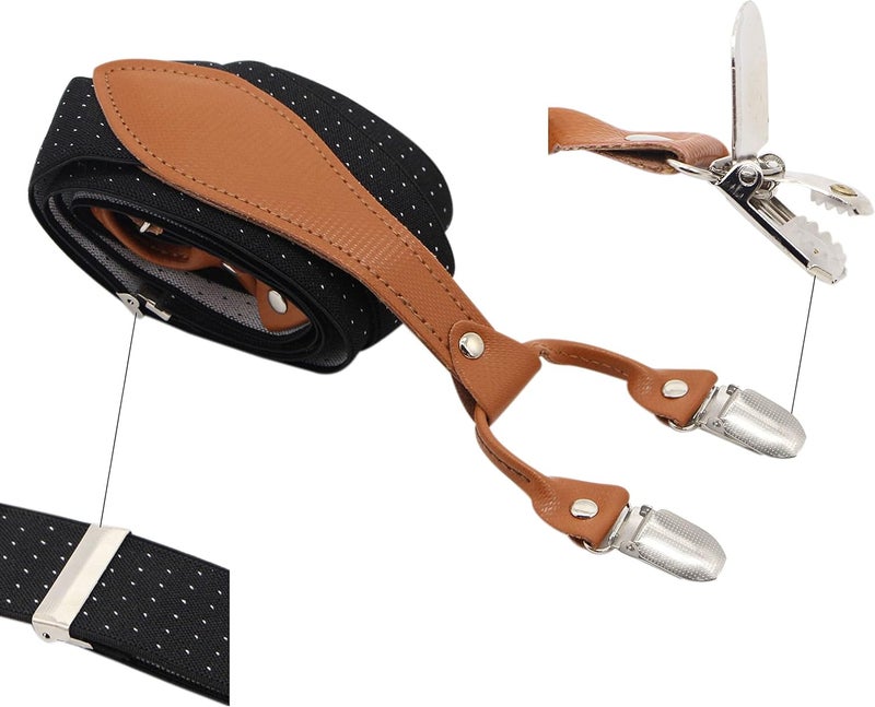 Timiot Mens Suspender Wide Leather 6 Metal Clips Adjustable Straps Y Shape - Image 2