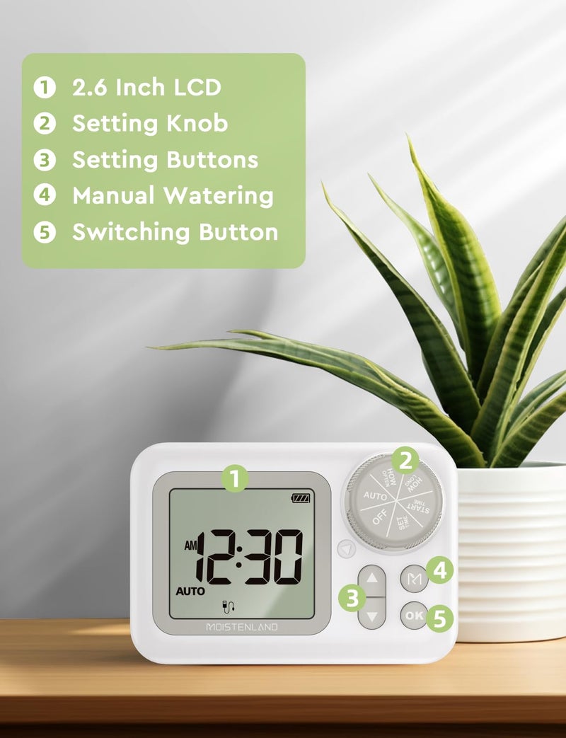 moistenland Automatic Watering System, 15 Potted Indoor Houseplants Support Plant Waterer, Vacation Plant Watering Devices, with Digital Programmable Water Timer - Image 4