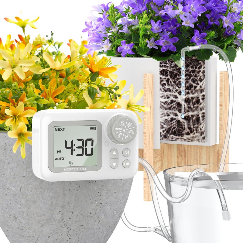 moistenland Automatic Watering System, 15 Potted Indoor Houseplants Support Plant Waterer, Vacation Plant Watering Devices, with Digital Programmable Water Timer - Image 1