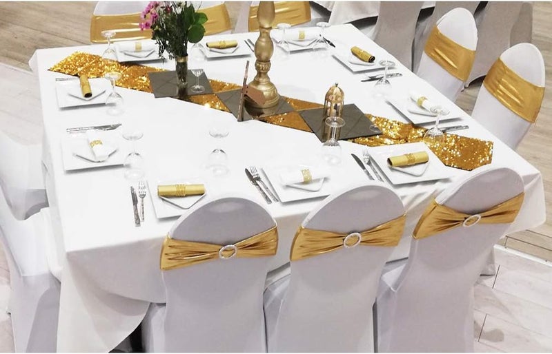 SINSSOWL Wedding Metallic Gold Chair Sashes 100 Pack Spandex Chair Bands with Buckle Bronzing Gold Chairs Bows for Party Birthday Bridal Shower Engagement Christmas Event Decorations (Bronzing Gold) - Image 2