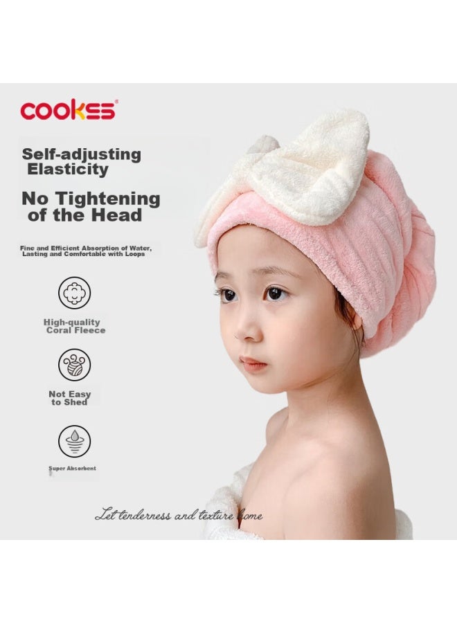 Cookss Children's Quick-drying Hair Towel, Super Absorbent, Cute Headscarf For Girls, Student Bath Cap, Hair Wrap, Pink - Image 1