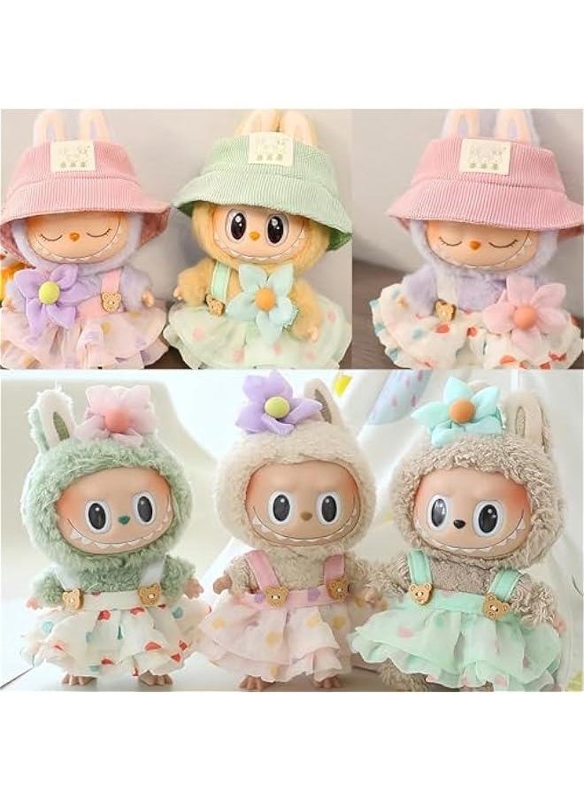 General Labubu Clothing and Keychain Set for 15cm  17cm Dolls: Cute Kawaii Hat, Overalls, and Accessories  - Image 4