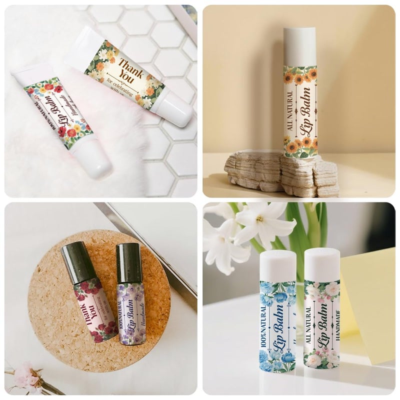 Peacoblue 160Pcs Lip Balm Labels Sticker for Tubes 2.1"x1.7" Flowers with Words, 8 Styles Waterproof Chapstick Labels Glossy for Homemade Lip Balm Container Wedding Party Holiday Gifts - Image 5