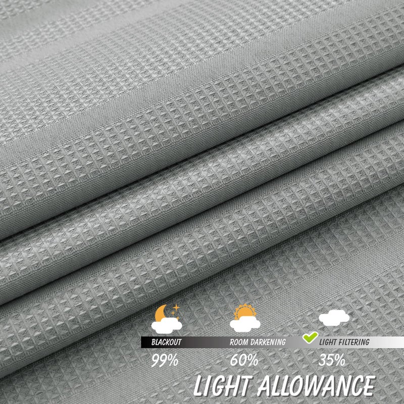 Home Queen Water Repellent Waffle Tier Curtains for Bathroom Window  Half Window Drapes for Kitchen  30 W X 45 L Inch Each  Solid Grey - Image 4