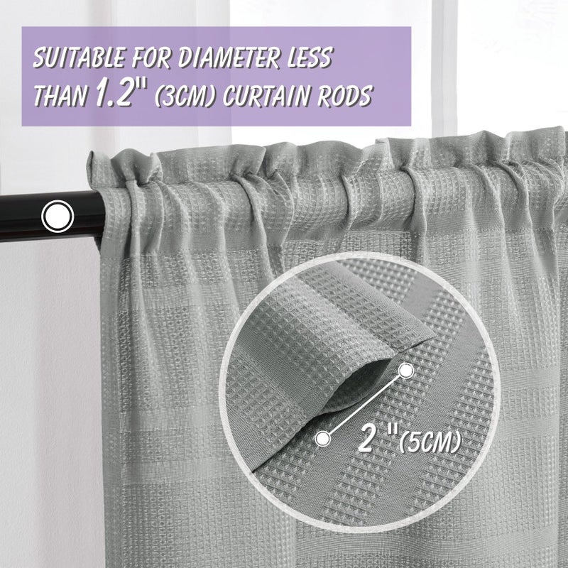 Home Queen Water Repellent Waffle Tier Curtains for Bathroom Window  Half Window Drapes for Kitchen  30 W X 45 L Inch Each  Solid Grey - Image 2