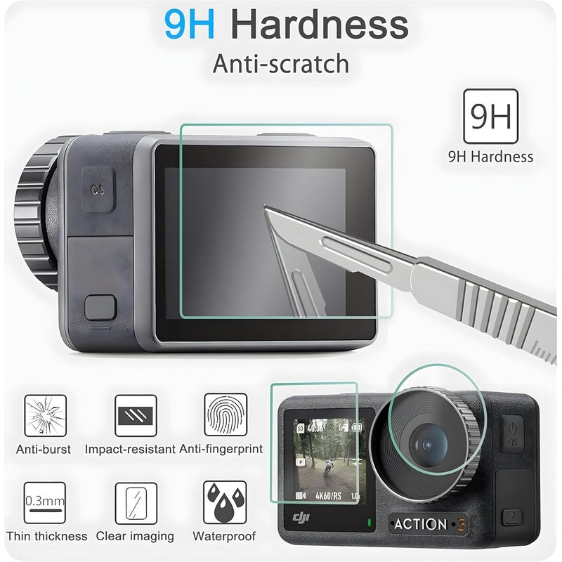 OHAYO Military Strength Tempered Glass Screen Protector For DJI Osmo Action 3| 9H+ Hardness, Strong Protection, Full Screen Edge-to-Edge Cover, Scratch Resistant, Bubble-Free Install, Ultra HD Clarity,With installation kit, Complete Set Of 3 Glass - Image 2