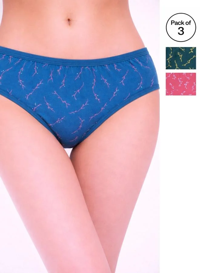 Take Two Pack of 3 - Printed Mid Rise Briefs By LAZZYCAT