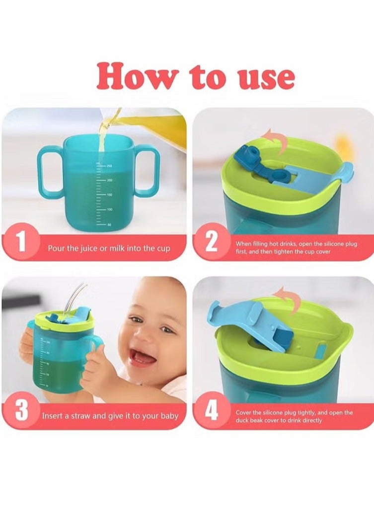 Gonice Toddler Sippy Cups, Toddler Drinks Water Bottles Trainer Cup with Handles, 300ML Spill-Proof Sippy Cups for Toddlers 6 Months+, Children's Milk Cup with Scale, Children Portable Reusable Cup (Green) - Image 3