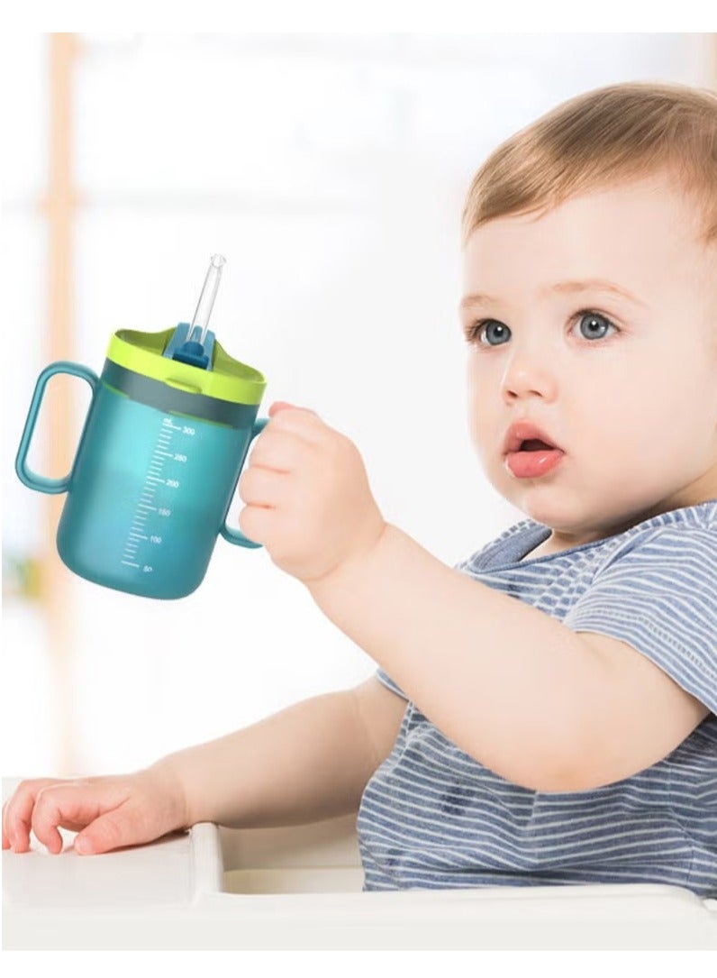 Gonice Toddler Sippy Cups, Toddler Drinks Water Bottles Trainer Cup with Handles, 300ML Spill-Proof Sippy Cups for Toddlers 6 Months+, Children's Milk Cup with Scale, Children Portable Reusable Cup (Green) - Image 1