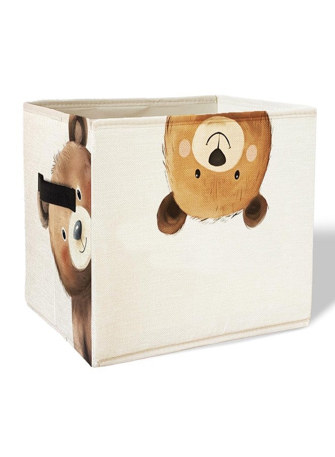 KDHTY Rectangular Bear Basket Cute Animal Woodland Storage Basket Organizer Bins With Handles,Toy Baskets Storage Kids,Bear Laundry Baskets Organizer Collapsible Basket for Nursery Bedroom Bathroom - Image 1