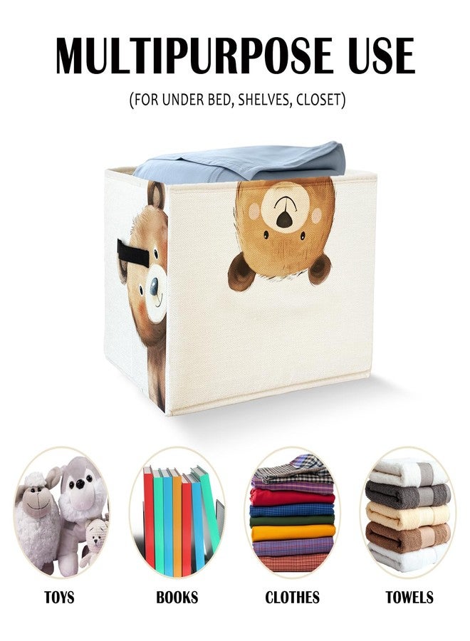 KDHTY Rectangular Bear Basket Cute Animal Woodland Storage Basket Organizer Bins With Handles,Toy Baskets Storage Kids,Bear Laundry Baskets Organizer Collapsible Basket for Nursery Bedroom Bathroom - Image 2