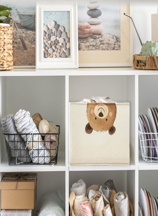KDHTY Rectangular Bear Basket Cute Animal Woodland Storage Basket Organizer Bins With Handles,Toy Baskets Storage Kids,Bear Laundry Baskets Organizer Collapsible Basket for Nursery Bedroom Bathroom - Image 5