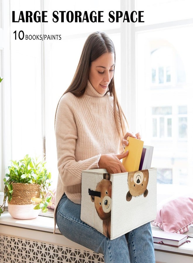 KDHTY Rectangular Bear Basket Cute Animal Woodland Storage Basket Organizer Bins With Handles,Toy Baskets Storage Kids,Bear Laundry Baskets Organizer Collapsible Basket for Nursery Bedroom Bathroom - Image 3