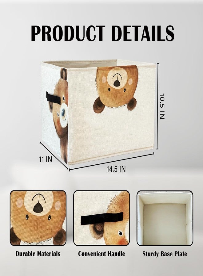 KDHTY Rectangular Bear Basket Cute Animal Woodland Storage Basket Organizer Bins With Handles,Toy Baskets Storage Kids,Bear Laundry Baskets Organizer Collapsible Basket for Nursery Bedroom Bathroom - Image 4