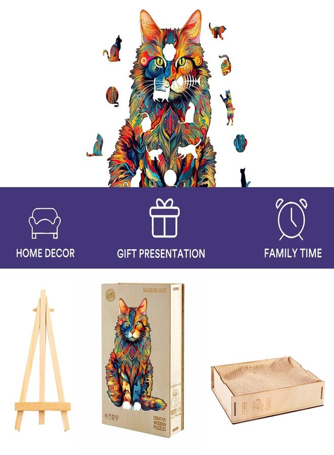 Jigfoxy Wooden Puzzle for Adults, Cat Wooden Jigsaw Puzzles for Adults, Unique Animal Shape Wood Cut Puzzles, Christmas Thanksgiving Gifts for Family Friend(S-8.3 * 6.6in-80pcs) - Image 4