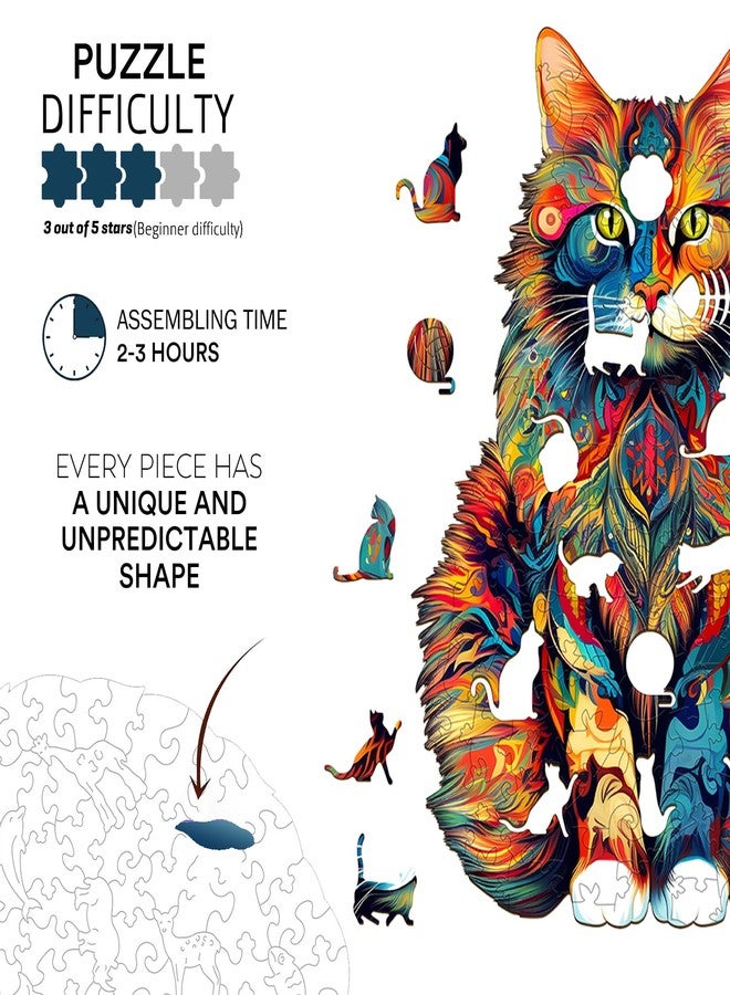 Jigfoxy Wooden Puzzle for Adults, Cat Wooden Jigsaw Puzzles for Adults, Unique Animal Shape Wood Cut Puzzles, Christmas Thanksgiving Gifts for Family Friend(S-8.3 * 6.6in-80pcs) - Image 2