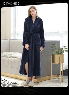 New Style Female Pajamas Autumn and Winter Long-sleeved Nightgown Flannel Thickened Warm Windproof Sleep Robe for Bedroom Home Navy Blue