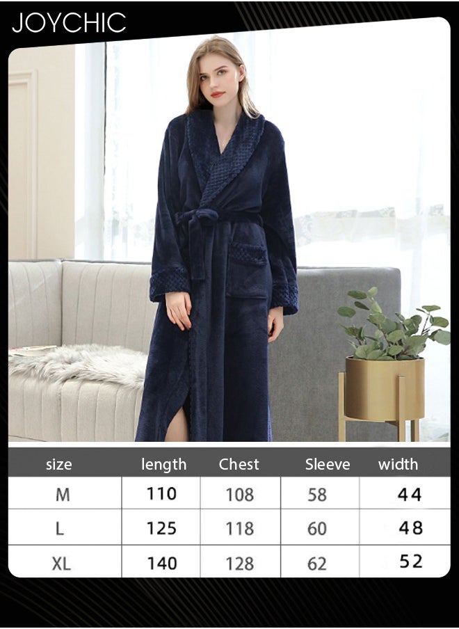 Joychic - New Style Female Pajamas Autumn and Winter Long-sleeved Nightgown Flannel Thickened Warm Windproof Sleep Robe for Bedroom Home Navy Blue - Image 1