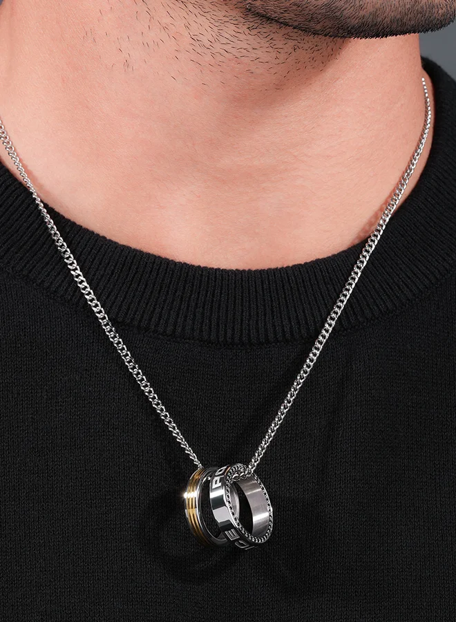 بوليس Duo Stainless Steel Gents Necklace And Gold Plating Two Ring CharmPEAGN0032702