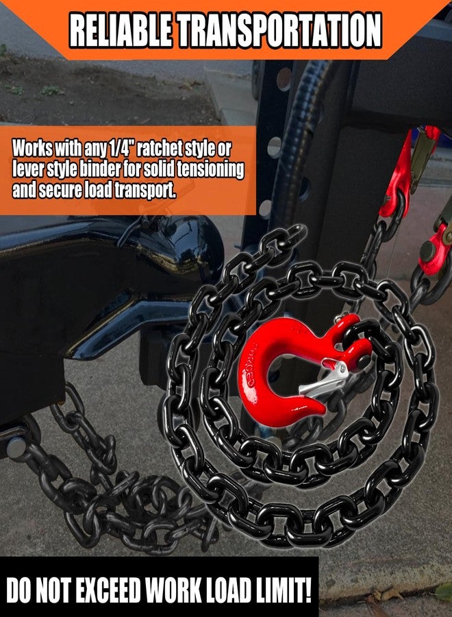 YATOINTO 2-Pack Grade 80 Trailer Safety Chain 36 Inch, Black Electrophoresis Finish with 1/4'' Red Clevis Snap Hook | Heavy Duty Transport Chain 13,200 lbs Break Strength for Towing - Image 2