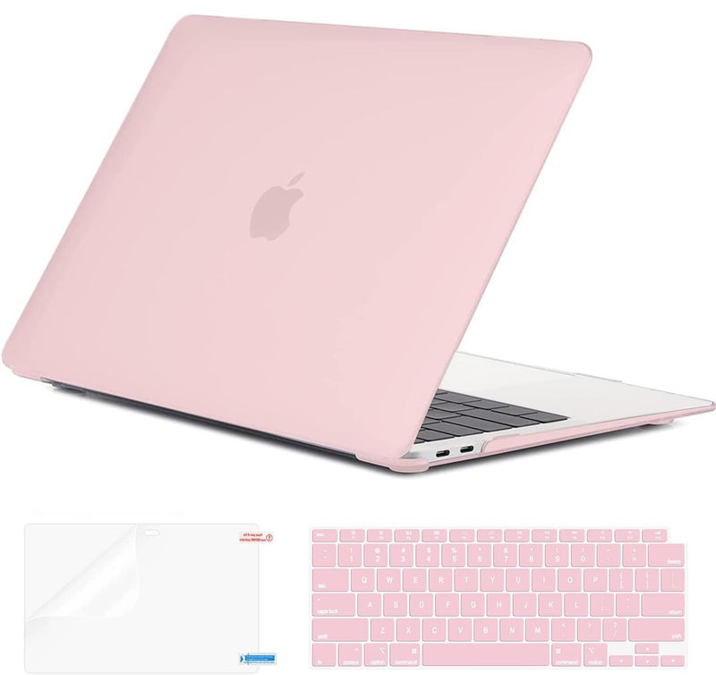 EooCoo Hard Case Compatible with MacBook Air 13.3 inch M1 Chip 2021-2018 with Retina Display, Air 13.3 inch Plastic Protective Case + Transparant Keyboard Cover + Screen Protector, Matte Pink - Image 1