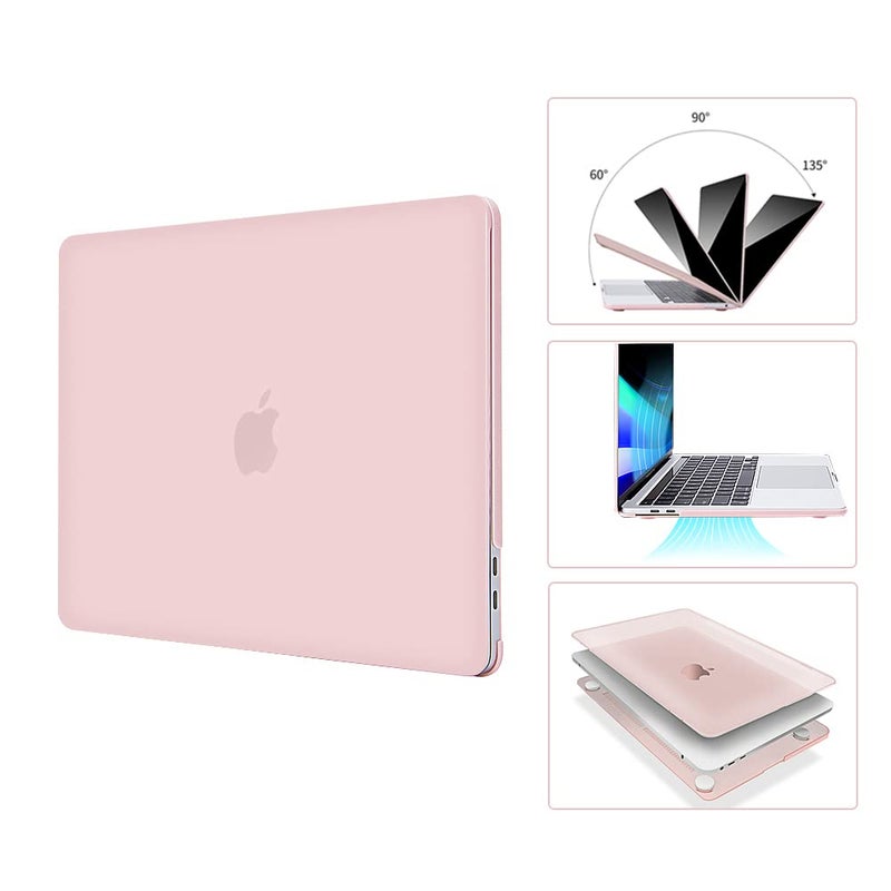 EooCoo Hard Case Compatible with MacBook Air 13.3 inch M1 Chip 2021-2018 with Retina Display, Air 13.3 inch Plastic Protective Case + Transparant Keyboard Cover + Screen Protector, Matte Pink - Image 4
