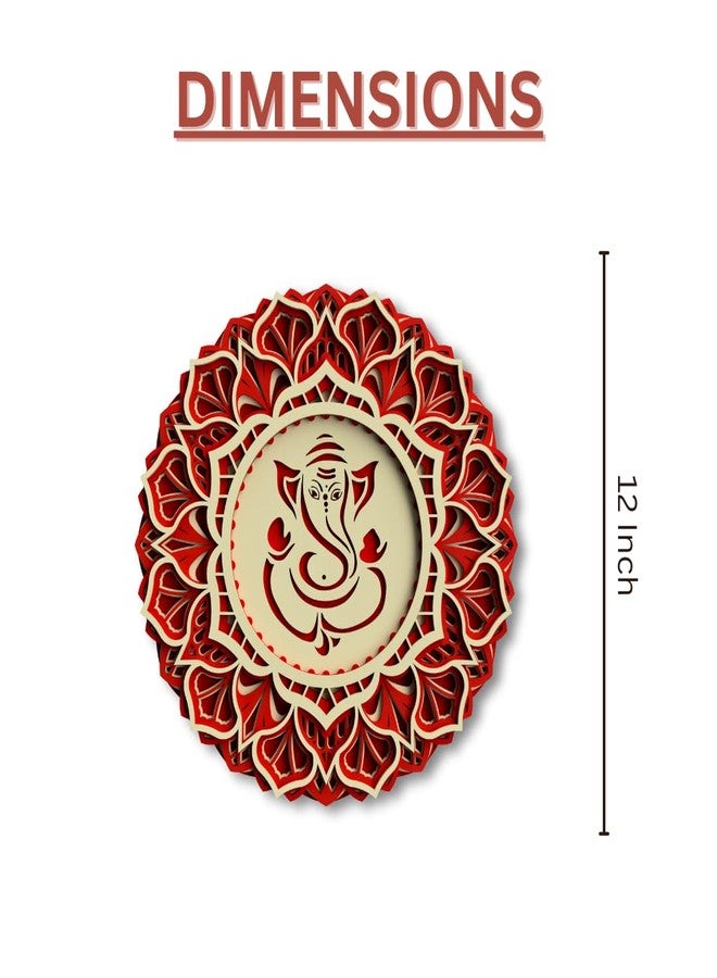 Gloridec 3D Multilayered Ganesha Wall Art | Colourful Wooden Ganpati Mandala Décor for Living Room, Pooja Room & Main Door | MDF Wall Hanging (12 Inch) - Image 3
