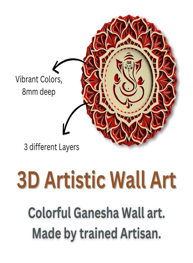 Gloridec 3D Multilayered Ganesha Wall Art | Colourful Wooden Ganpati Mandala Décor for Living Room, Pooja Room & Main Door | MDF Wall Hanging (12 Inch) - Image 4