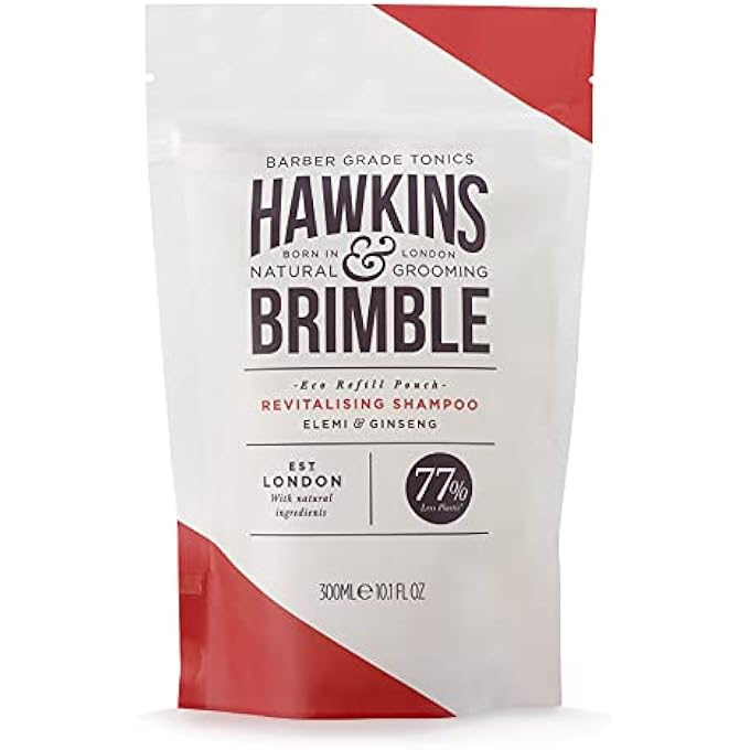 Hawkins & Brimble SHAMPOO ECO-REFILL POUCH - 300ML FOR MEN REVITALISE HAIR DRY SCALP | ECO FRIENDLY REFILL POUCHES (SHAMPOO REFILL POUCH) - Image 1