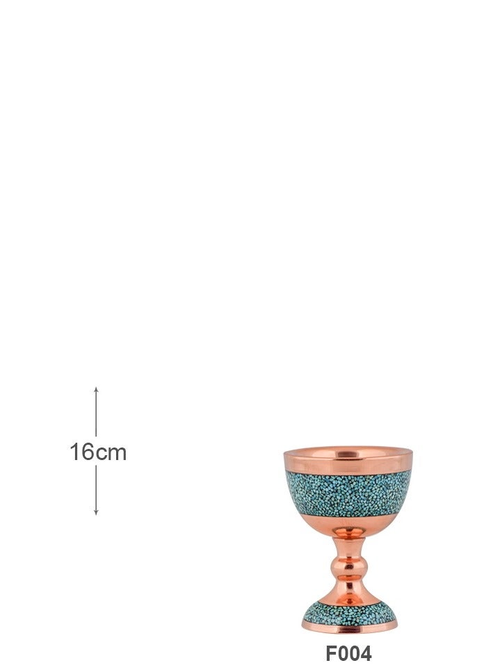 Aghajani Handcrafted Copper and Turquoise Chalice Bowl, 16 cm Vintage-Inspired Fruit and Nut Holder Pedestal for Home Decor - Image 3
