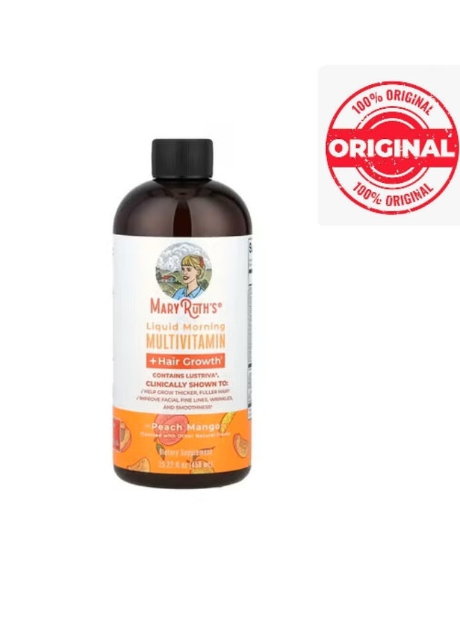 MaryRuth's ماري راث، فيتامينات متعددة سائلة صباحية + نمو الشعر، خوخ مانجو، (450 مل) - Image 1