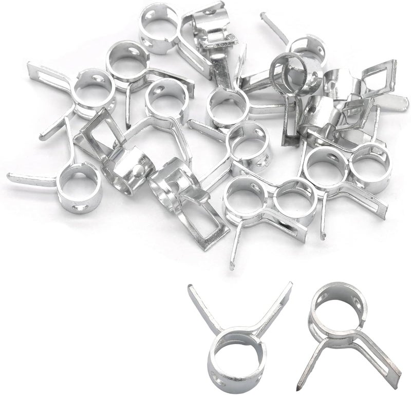 Rierdge 20 Pcs 3/16" ID Spring Band Type Clamps, 5mm Fuel Hose Clamps Fasteners, Silver Spring Hose Clip for Fuel Hose Line Water Pipe Air Tube Silicone Hose - Image 1
