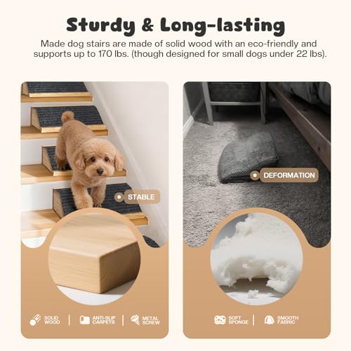 GreenPetopia 3-Pack Wooden Dog Ramp for Stairs, Anti-Slip Pet Steps for Small Dogs with Carpet Surface, Low-Angled Pet Ramps for Staircase, Steps and Stairs Assist for Injured & Aged Pets, Stairs Ramp for Dogs - Image 3