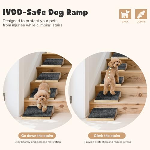 GreenPetopia 3-Pack Wooden Dog Ramp for Stairs, Anti-Slip Pet Steps for Small Dogs with Carpet Surface, Low-Angled Pet Ramps for Staircase, Steps and Stairs Assist for Injured & Aged Pets, Stairs Ramp for Dogs - Image 2
