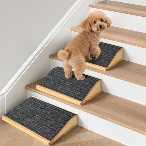 GreenPetopia 3-Pack Wooden Dog Ramp for Stairs, Anti-Slip Pet Steps for Small Dogs with Carpet Surface, Low-Angled Pet Ramps for Staircase, Steps and Stairs Assist for Injured & Aged Pets, Stairs Ramp for Dogs - Image 1