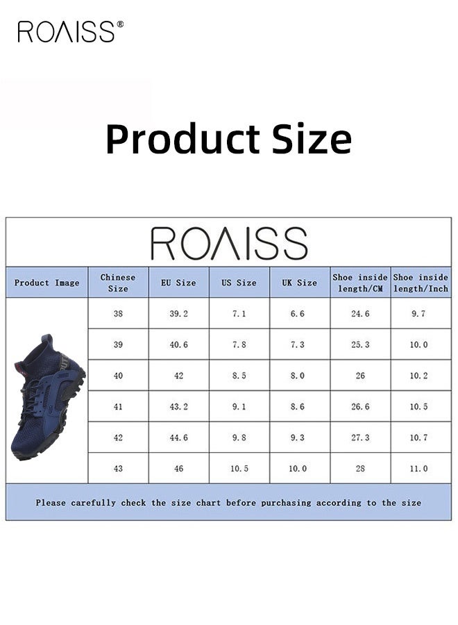 رويس حذاء رياضي رجالي مريح وجيد التهوية من الشبكة مع أشرطة مرنة متعدد الاستخدامات وعصري ومضاد للانزلاق ومقاوم للتآكل للمشي لمسافات طويلة في الهواء الطلق باللون الأزرق - Image 4