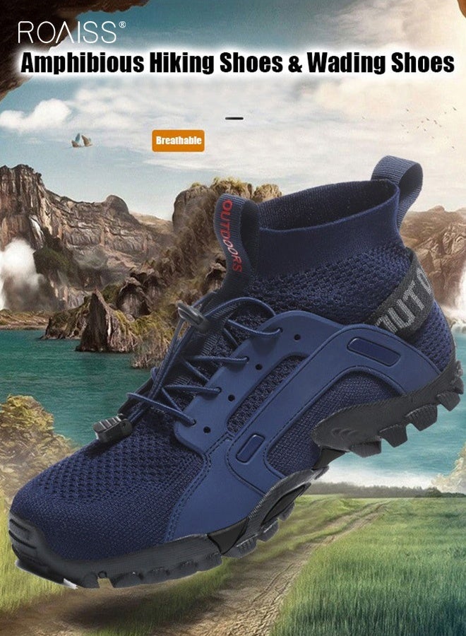 رويس حذاء رياضي رجالي مريح وجيد التهوية من الشبكة مع أشرطة مرنة متعدد الاستخدامات وعصري ومضاد للانزلاق ومقاوم للتآكل للمشي لمسافات طويلة في الهواء الطلق باللون الأزرق - Image 5