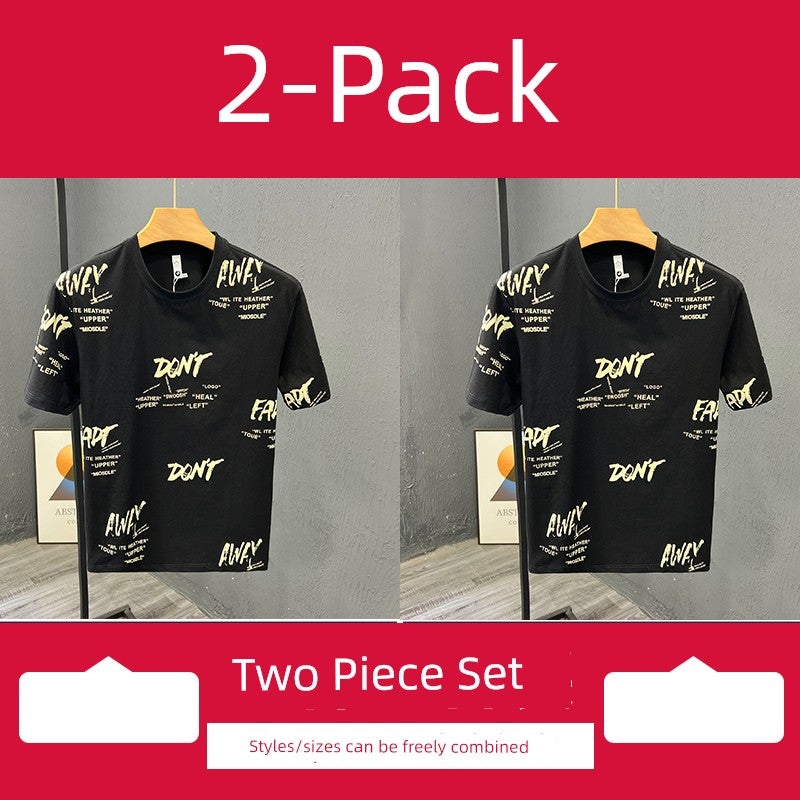 Summer new short-sleeved t-shirt men's ice silk thin print round neck trendy casual half-sleeved shirt men's T-shirt - Image 3