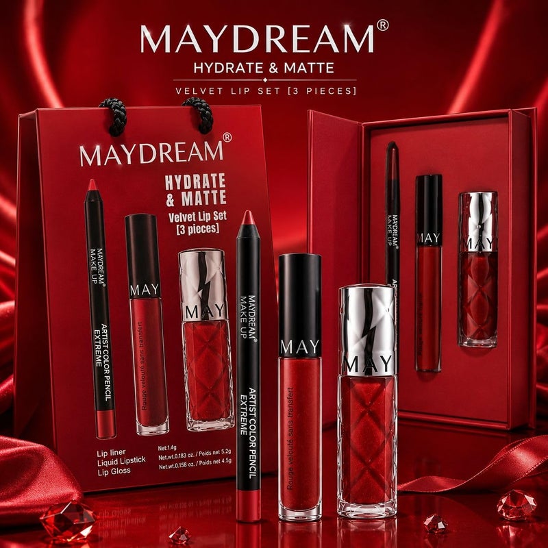 مجموعة الأسطورية للشفاه MAYDREAM طقم روج ثابت + جلوس شفايف + محدد شفايف درجة رقم 011 - Image 5