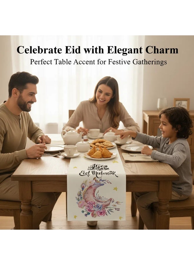 Bluejw Eid Mubarak Table Flag Table Runner Ramadan Kareem Table Decorations Star Moon Lantern Ramadan Decor Sets For  Dining Supply 13x72 Inch - Image 3