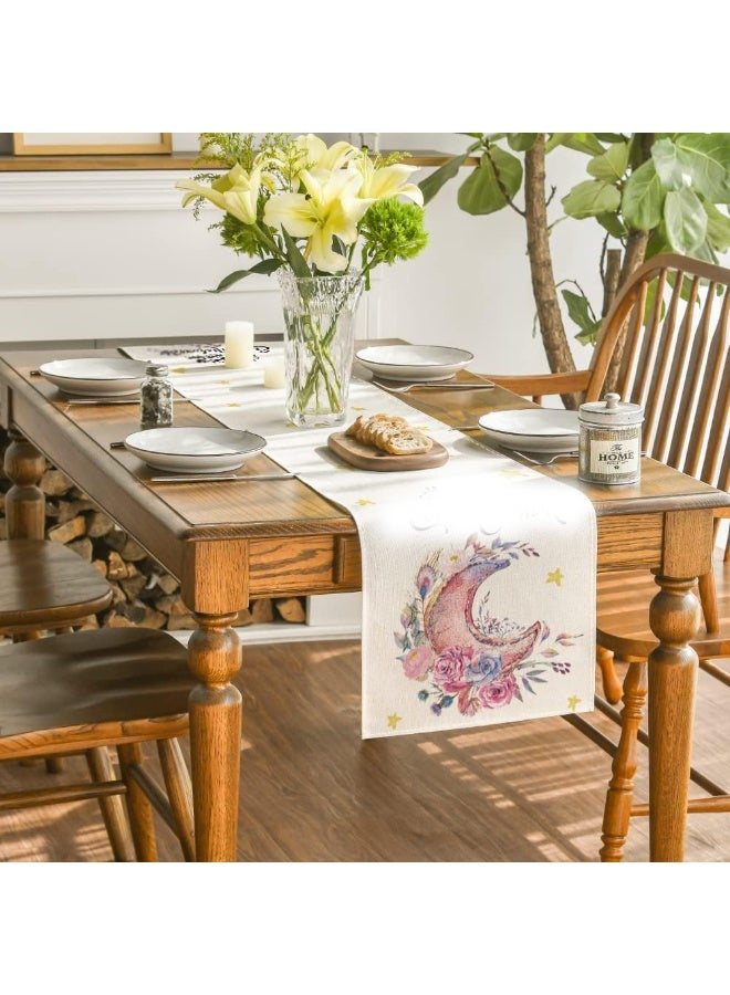 Bluejw Eid Mubarak Table Flag Table Runner Ramadan Kareem Table Decorations Star Moon Lantern Ramadan Decor Sets For  Dining Supply 13x72 Inch - Image 2