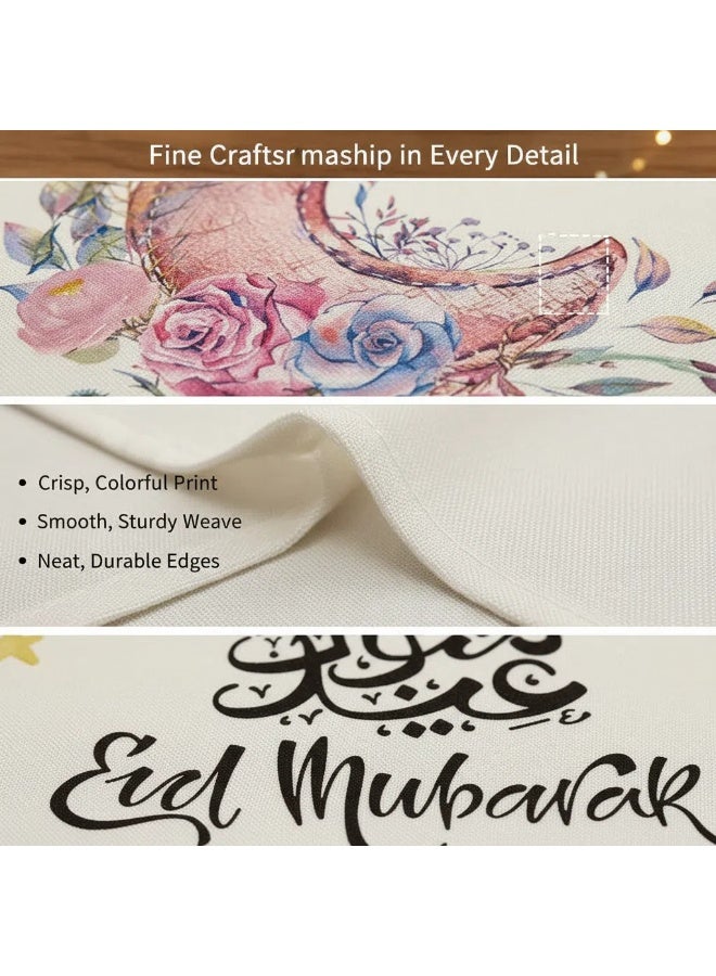 Bluejw Eid Mubarak Table Flag Table Runner Ramadan Kareem Table Decorations Star Moon Lantern Ramadan Decor Sets For  Dining Supply 13x72 Inch - Image 5