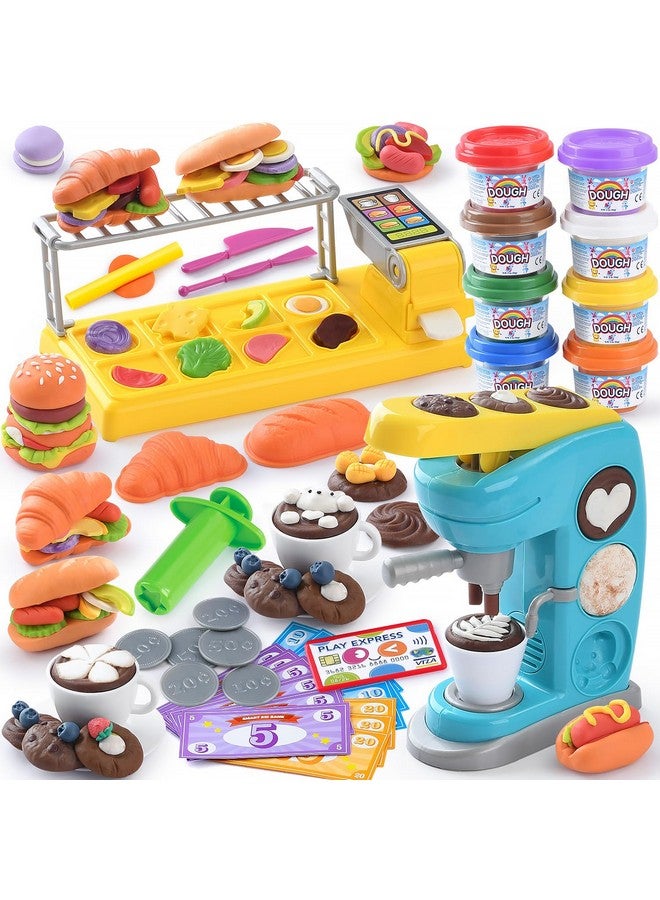 PLAY Color Dough Sets for Kids 2-4 4-8, Play Kitchen Creation Cafe Dough Toy Sets, Color Dough Tools, Coffee Maker Set Dough, Arts and Crafts Clay for Girls Boys, 8 Cans of Modeling Compound - Image 1